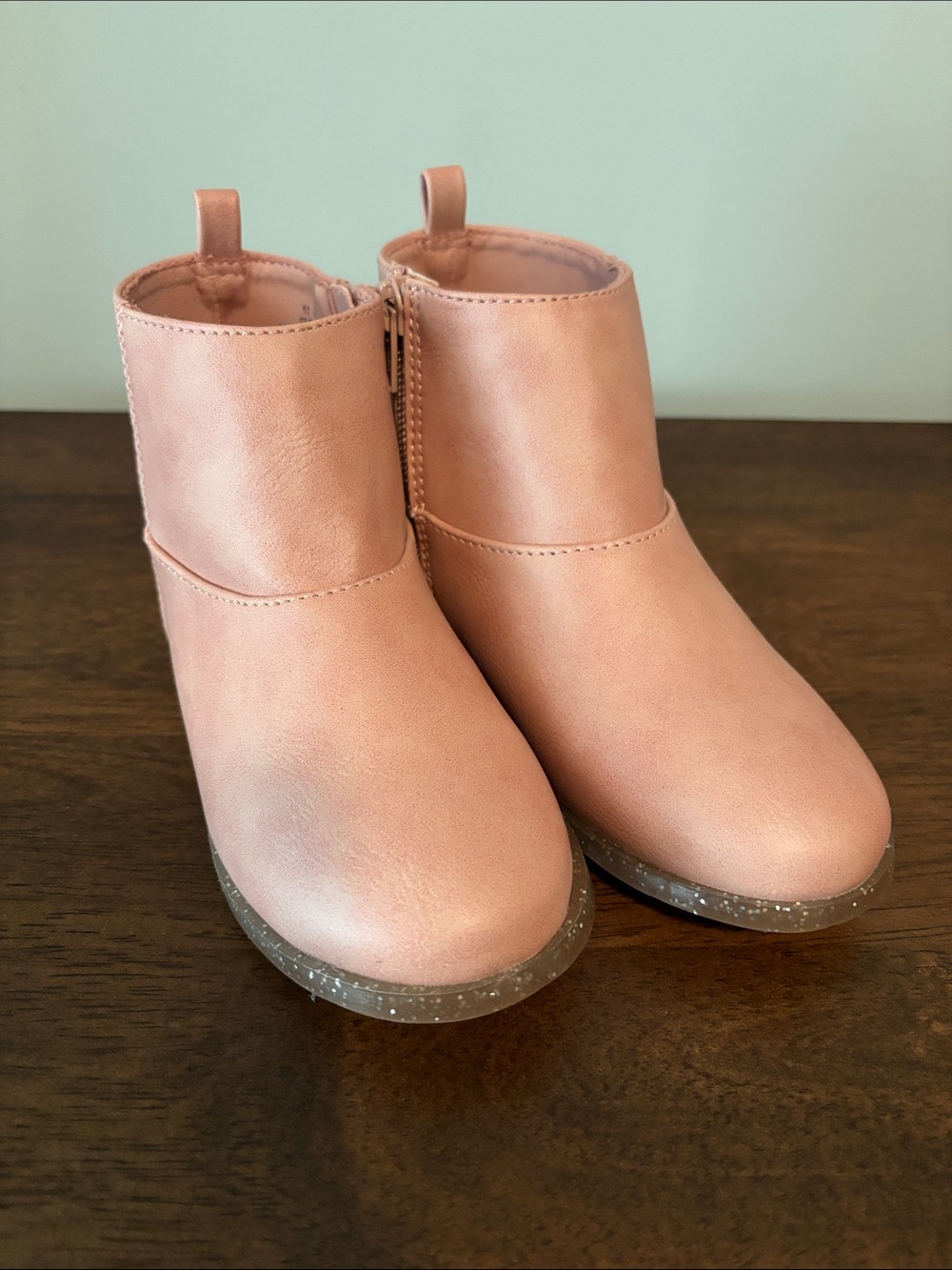 Kids Pink Ankle Boots with Sparkle sole - Stylish Zip Closure